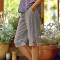 【Coton Et Lin】Pantalon Décontracté De Couleur Unie
