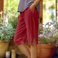 【Coton Et Lin】Pantalon Décontracté De Couleur Unie