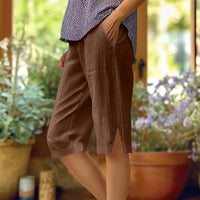 【Coton Et Lin】Pantalon Décontracté De Couleur Unie