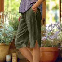 【Coton Et Lin】Pantalon Décontracté De Couleur Unie