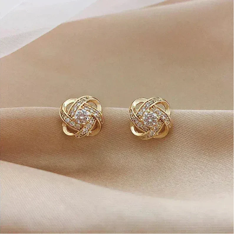 Lourdes - Boucles d'Oreilles Dorées Spirale Cristaux