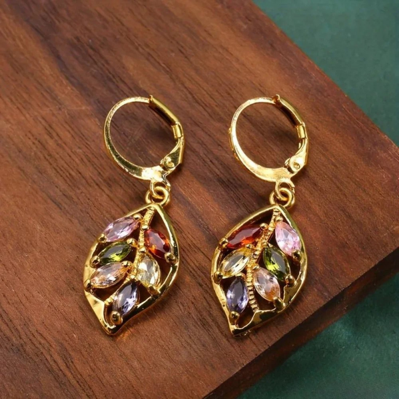 Asunción - Boucles d'Oreilles Vintage Dorées Multicolores
