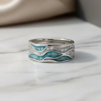 Regina - Bague Vagues Turquoise Argentée