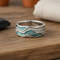Regina - Bague Vagues Turquoise Argentée