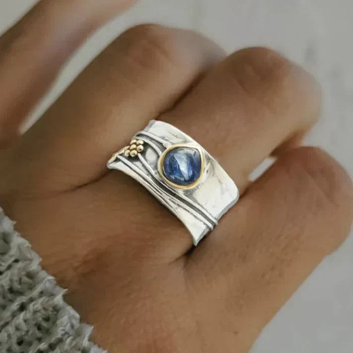 Inés - Bague Vintage Saphir Bleu Plaqué Or