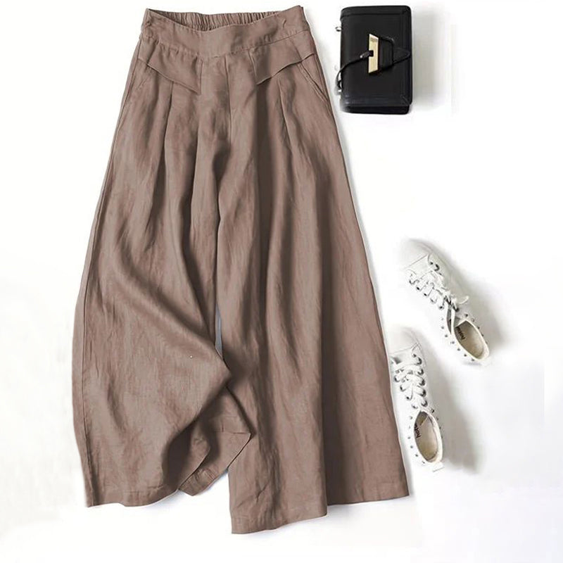 【Coton Et Lin】Pantalon Décontracté À Jambes Larges