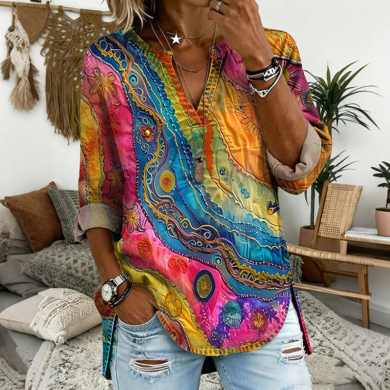 【Manches Longues】Blouse Vintage Colorée