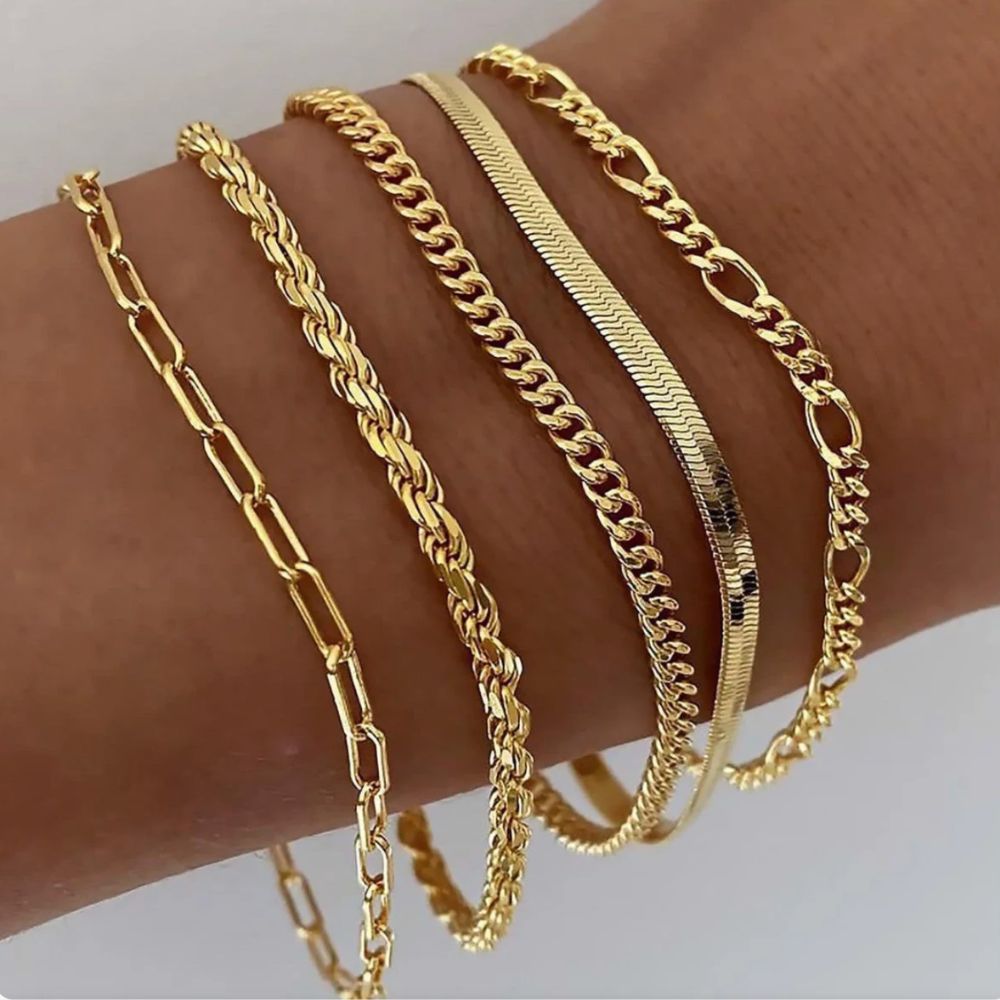 Ellis - Ensemble de Bracelets Superposés Dorés