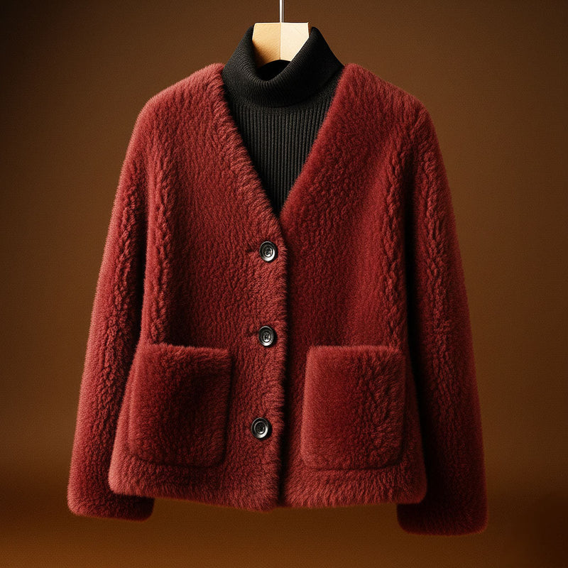 Veste boutonnée en peau lainée Aurora