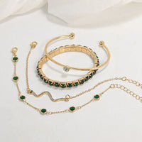 Green Gemstone - Ensemble de Bracelets Dorés Pierre Verte
