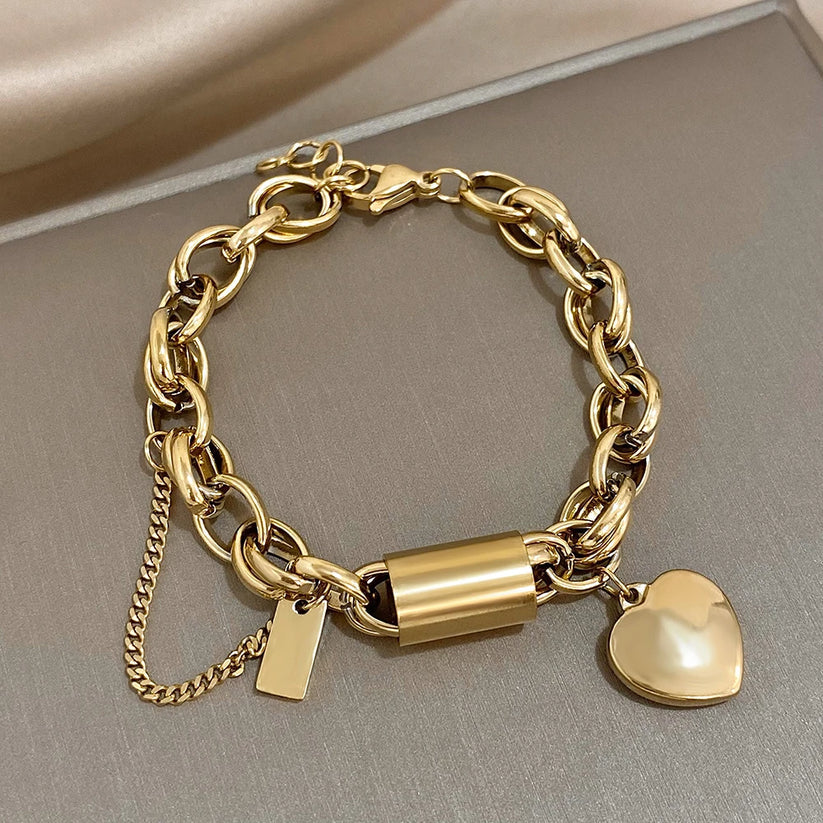 Guadalupe - Bracelet Pendentif Cœur Doré