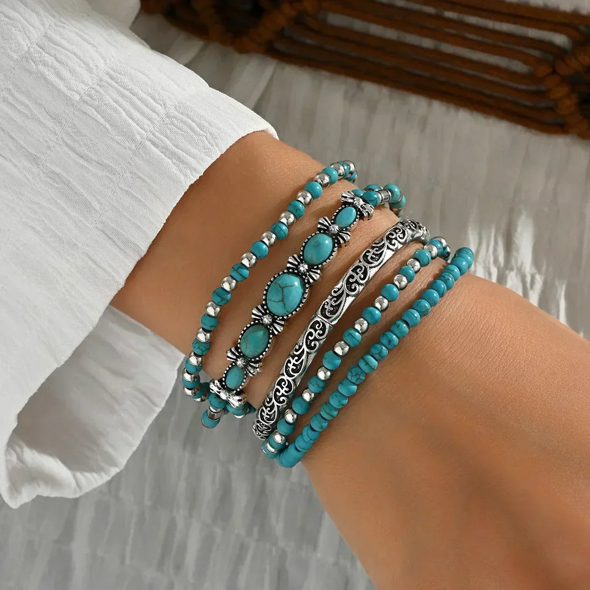 Verónica - Ensemble de Bracelets Perles Turquoise Dorés