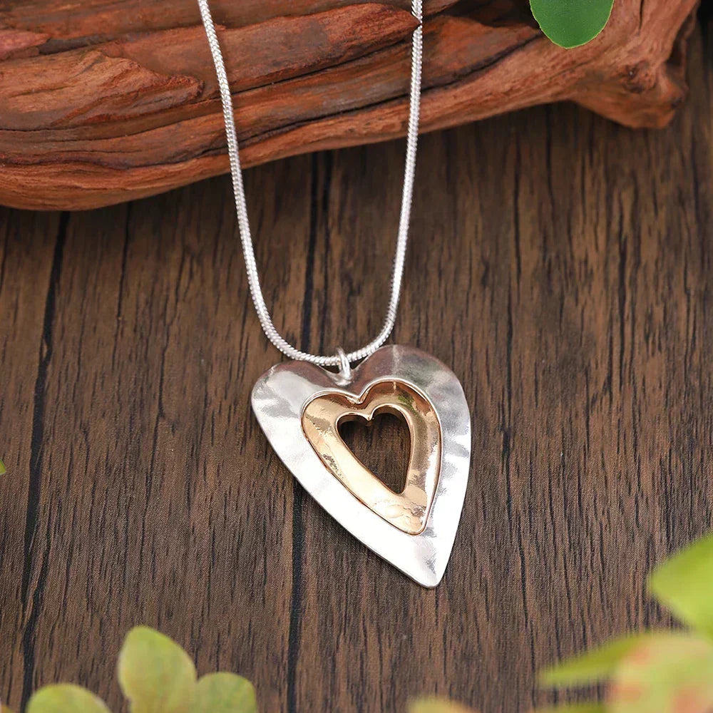 Olga - Collier Vintage Cœur Argent et Or