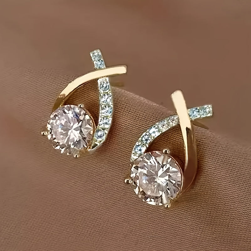 Soledad - Boucles d'Oreilles Croix Dorée Zircon