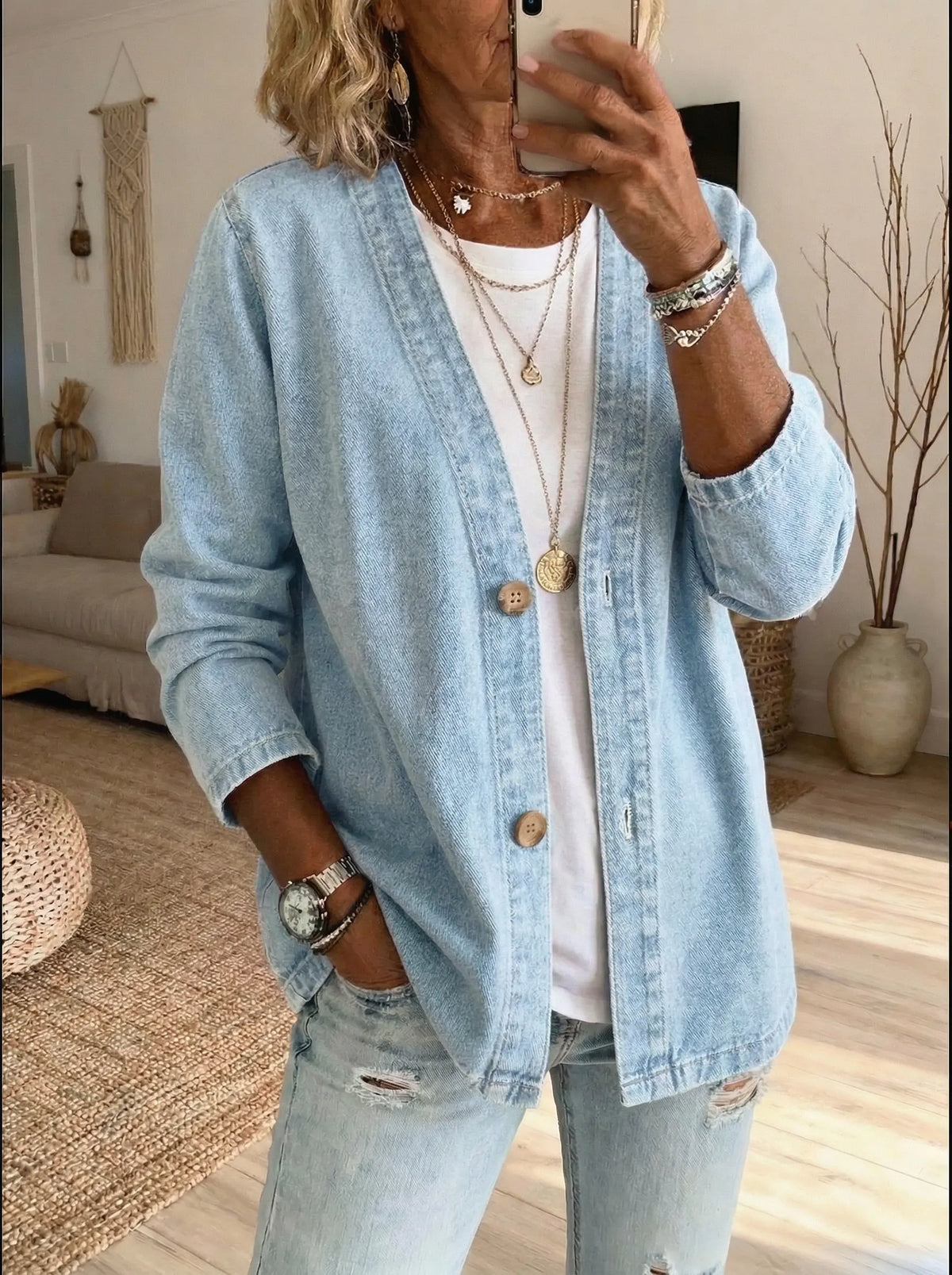 Manteau en jean classique boutonné
