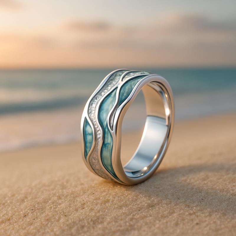 Regina - Bague Vagues Turquoise Argentée