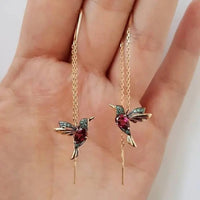 Amalia - Boucles d'Oreilles Fil Colibri Doré Cristaux