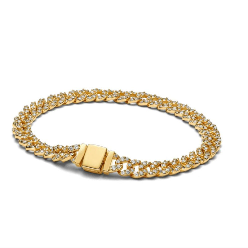Pave - Bracelet Cubain Pavé de Zircons Doré