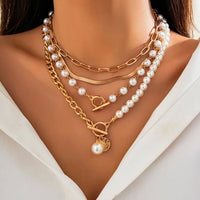 Vintage Pearl - Ensemble Collier Perles et Chaîne Serpent Doré