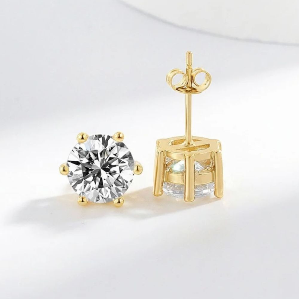 Tera - Boucles d'Oreilles Puces Zircon Dorées